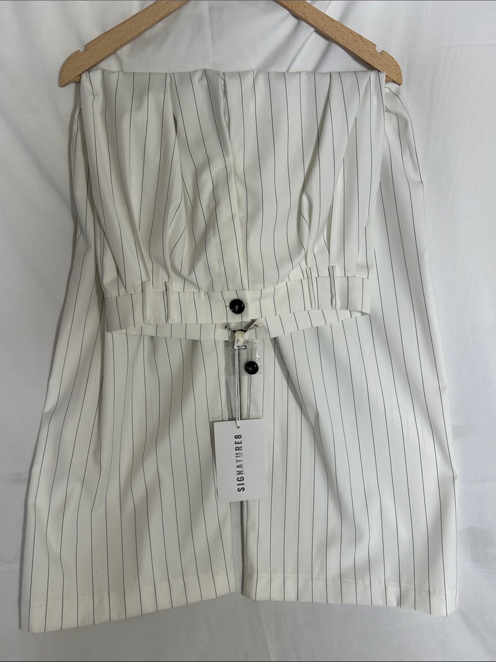 Signature8 White Strapless Pinstripe Dress